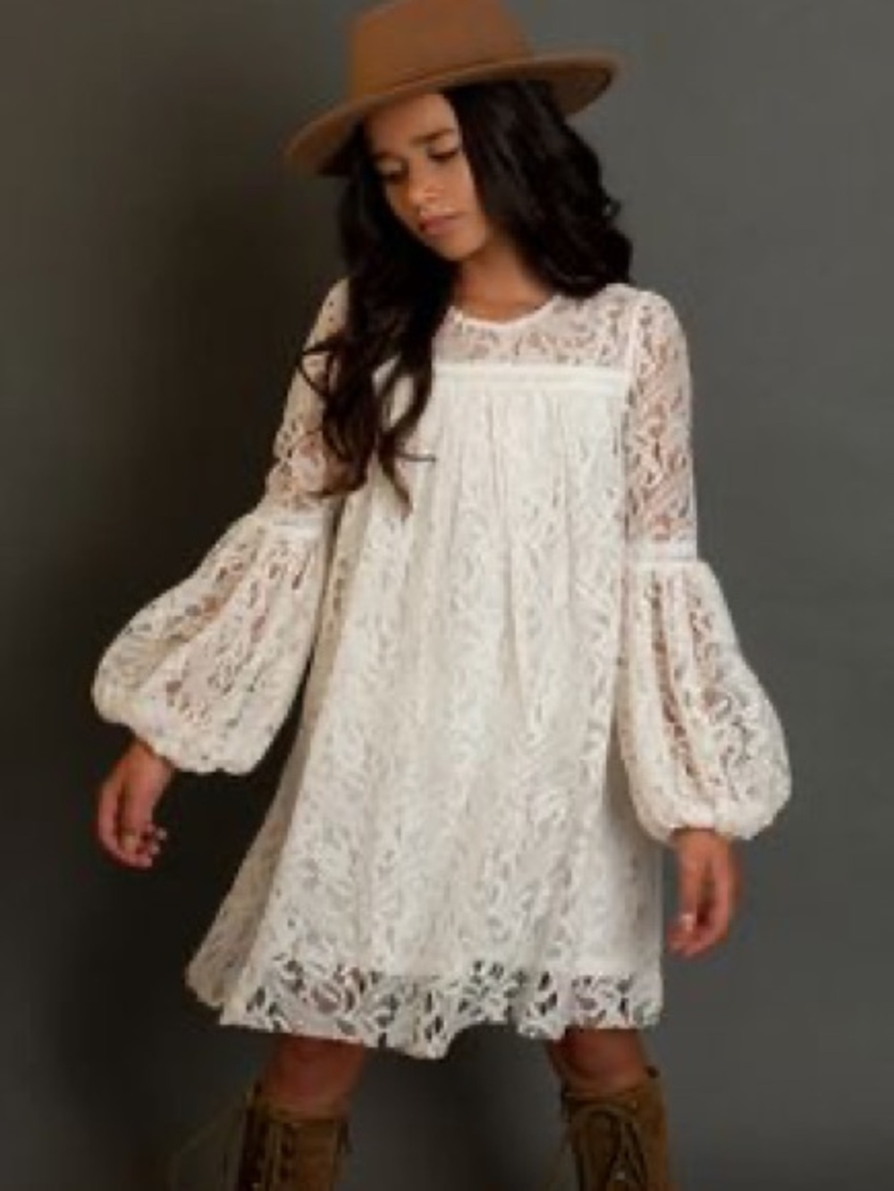 Joyfolie Mia Joy Cyra Gardenia Ivory Lace Bell Sleeve Boho Dress Girls NWT